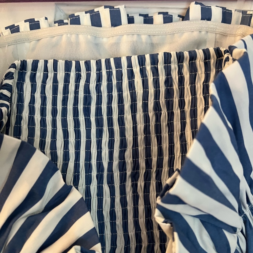 DO+BE Blue and White stripe Strapless Top - Picture 3 of 7